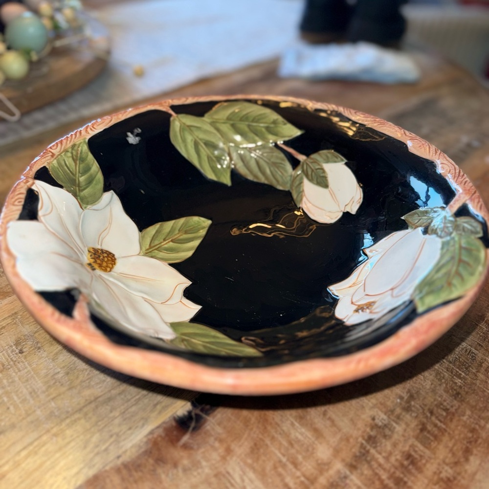 Artistic Black and White Floral Serveware Bowl